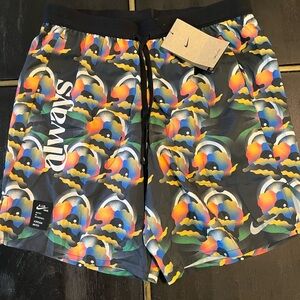 Nike Men’s Black Swim Shorts with Multicolor Abstract Print